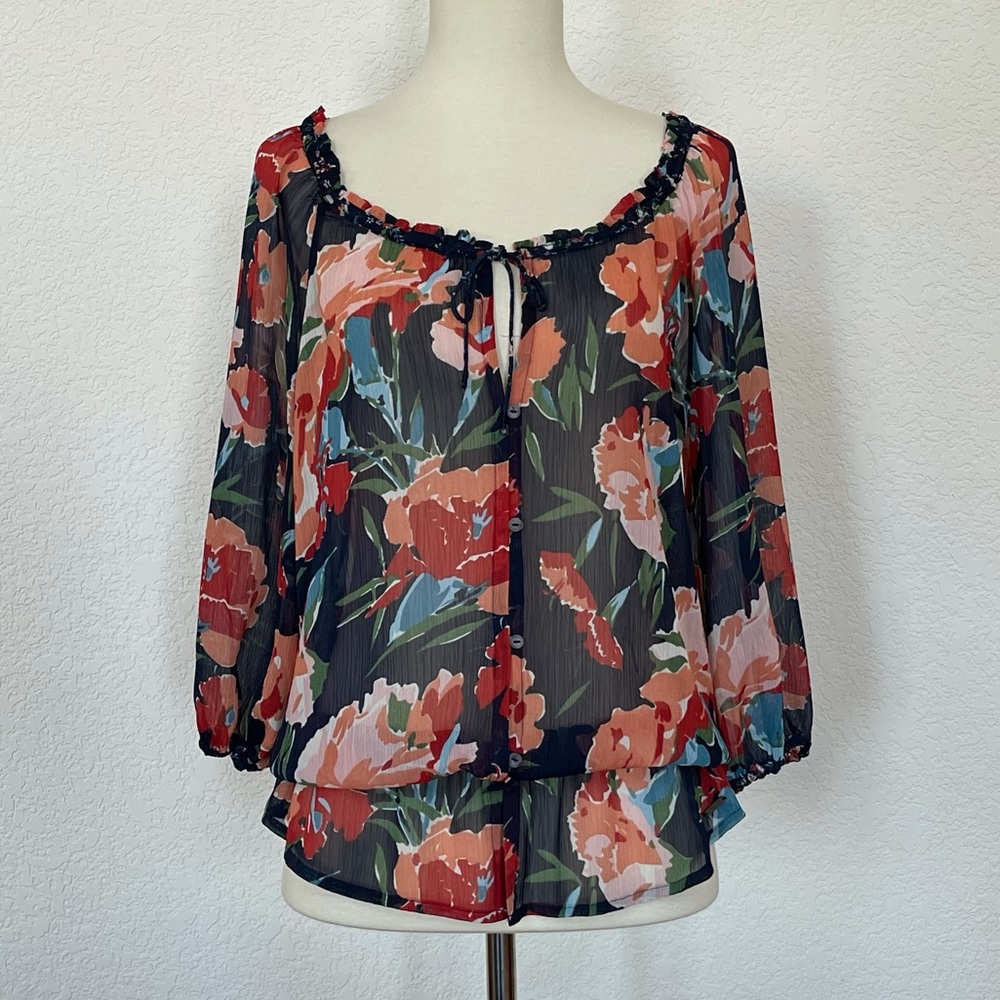 NWOT A&F navy floral chiffon blouse sz S